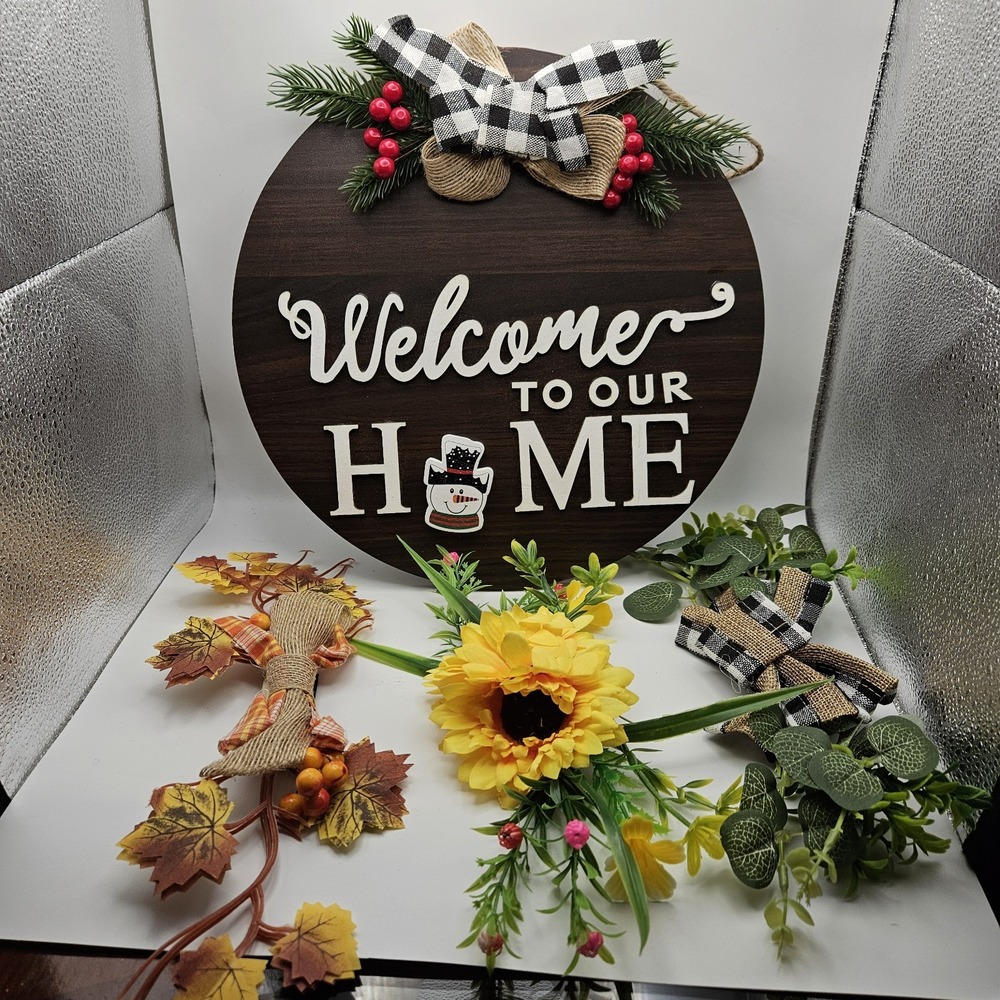 Interchangeable Welcome Sign for Front Door Brown All Season